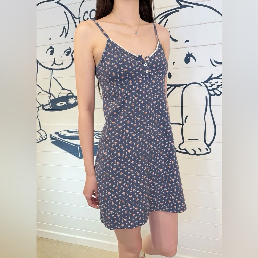 Brandy Melville Navy Floral Button Dress